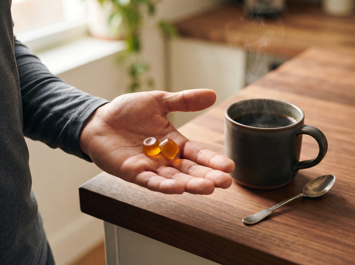 Two gummies with coffee to start strong.